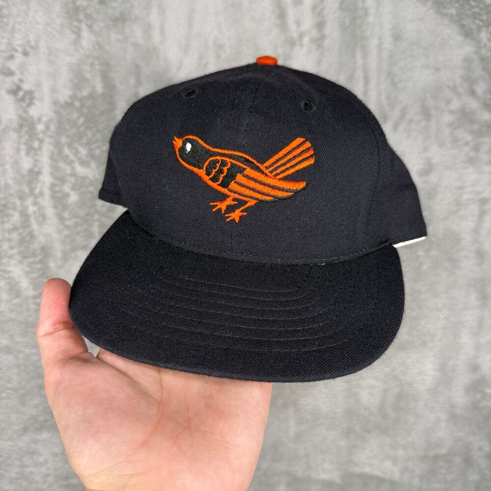 Vtg 80s Baltimore Orioles Hat Fitted Size 7 1/8 Wool Black MLB Roman Pro USA